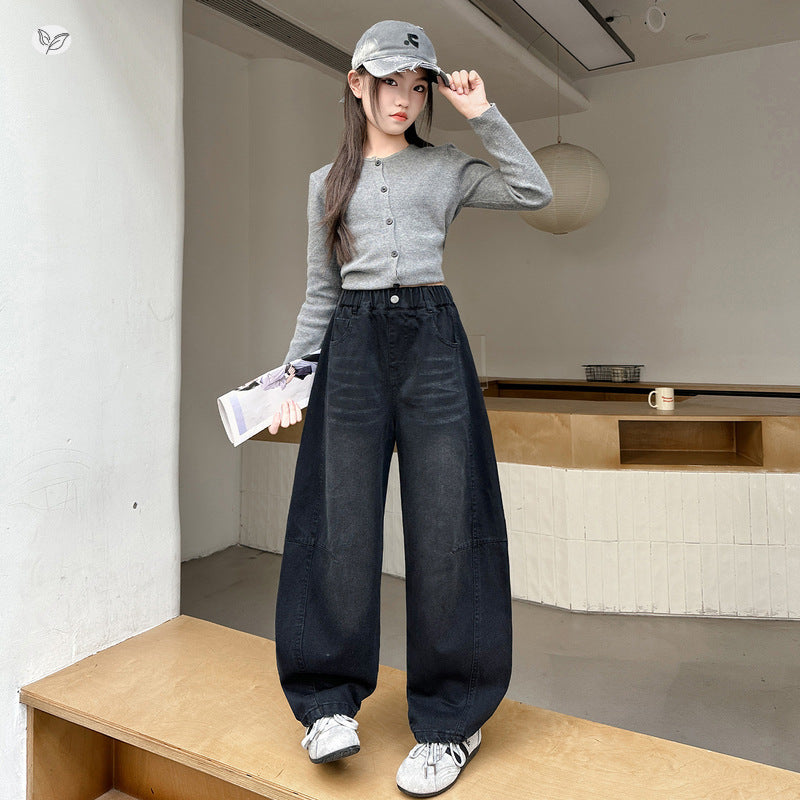Children's Denim Matchet Spring Middle Big Casual Retro Children's Pants