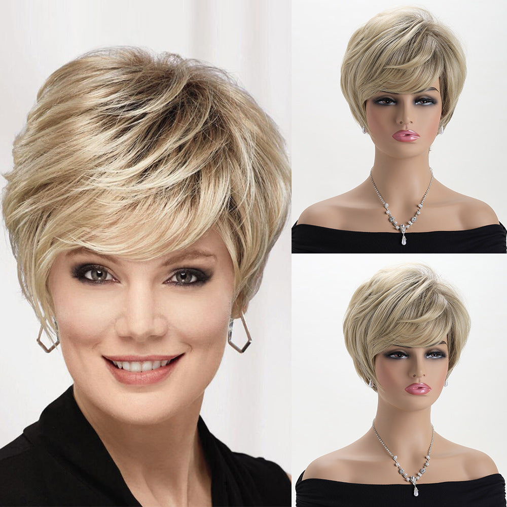 Realistic Natural Mixed Color Side Bangs Synthetic Wigs Wig Short Straight Hair