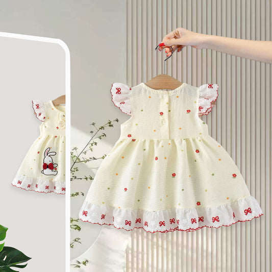 Children's Korean Style Summer Flounced Sleeve Princess Children's Dress