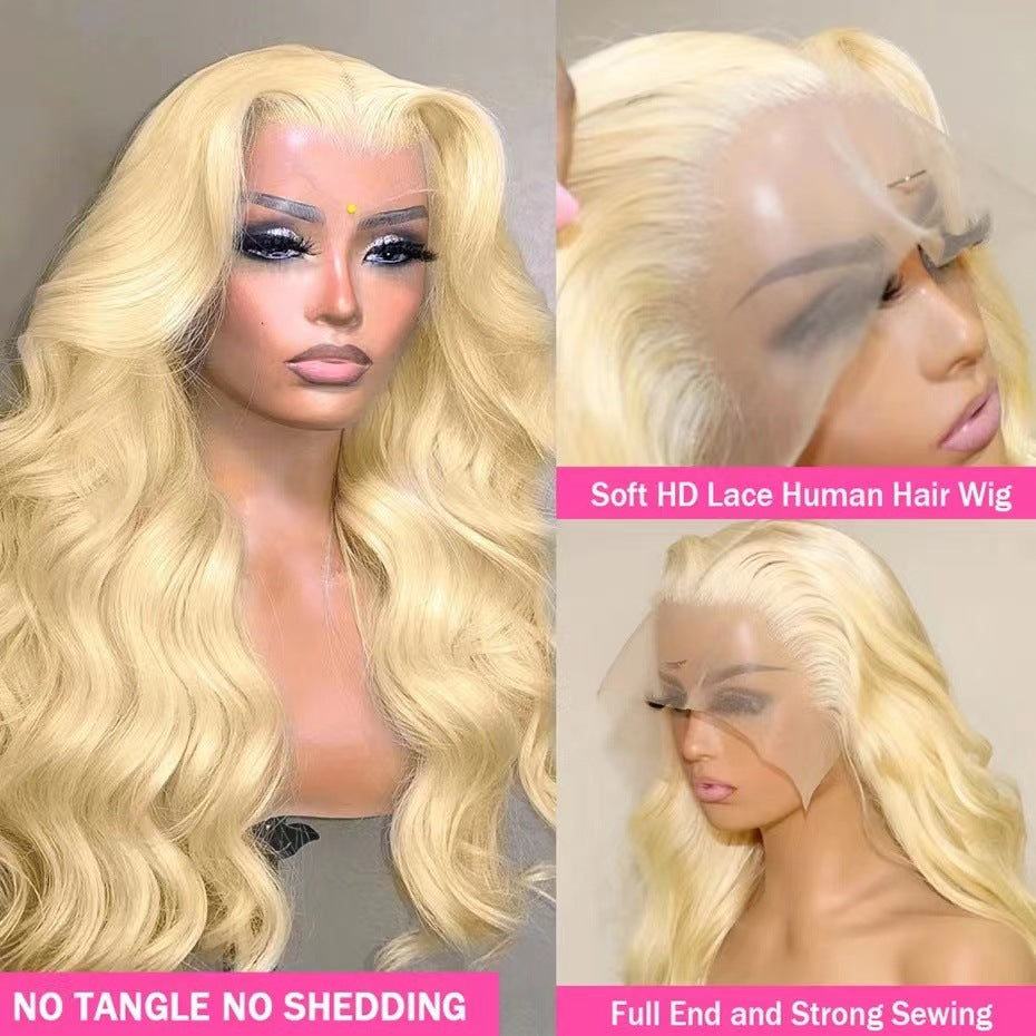 Curly Hair Light Golden Big Wave Head Wig Long Curls