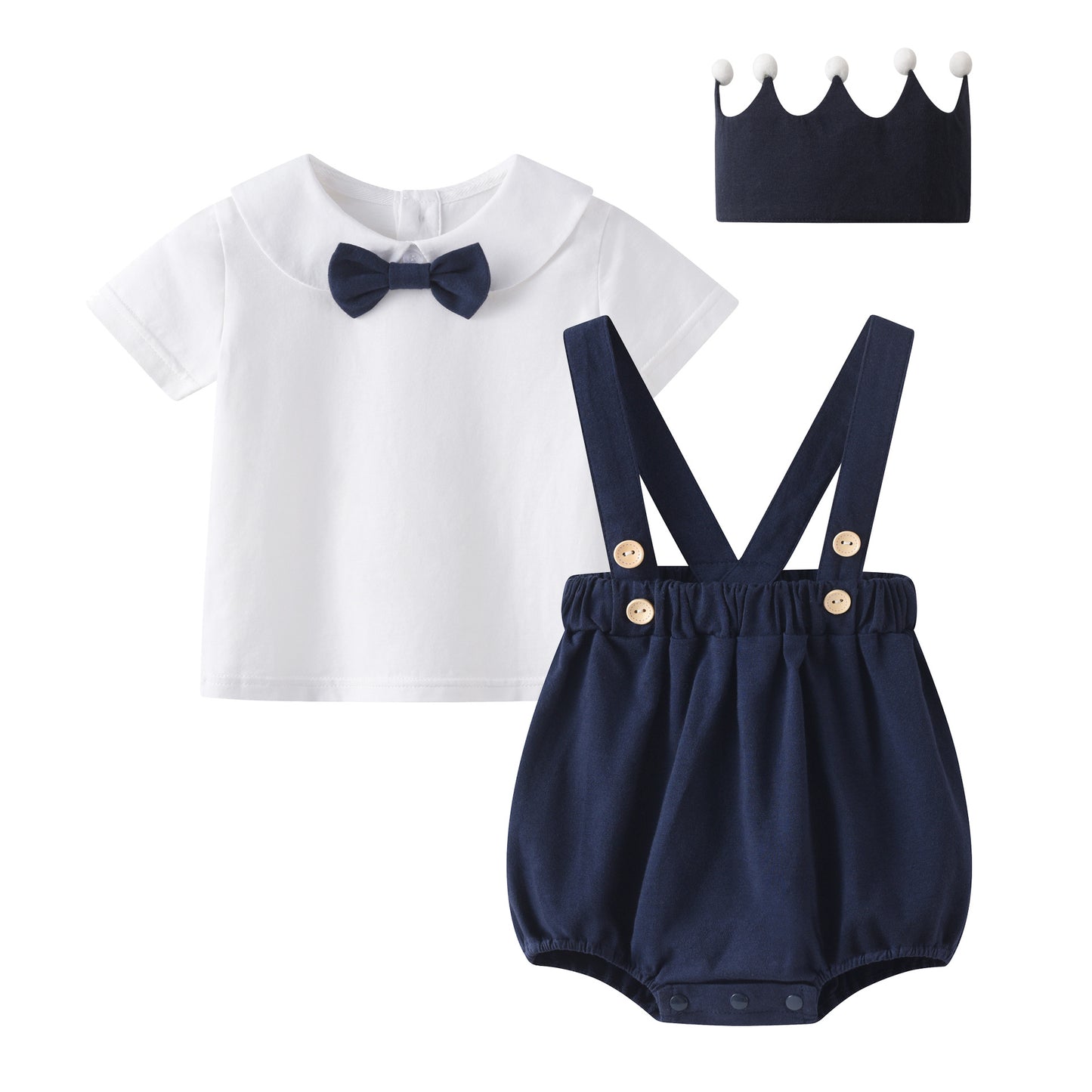 Men's Bow Tie White T-shirt Suspender Shorts Crown Hair Band Days Children's Suit