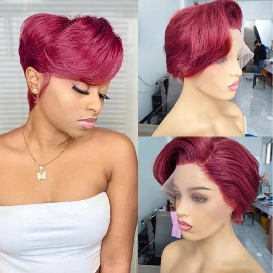 Frontal Pixie Bob Human Color Lace Real Hair Wig
