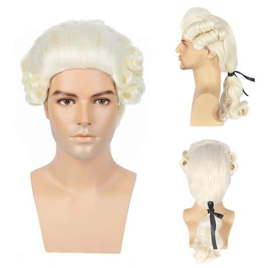 Men's Black White Gray Beige Judge Lawyer Fiber Mechanism Cos Wig