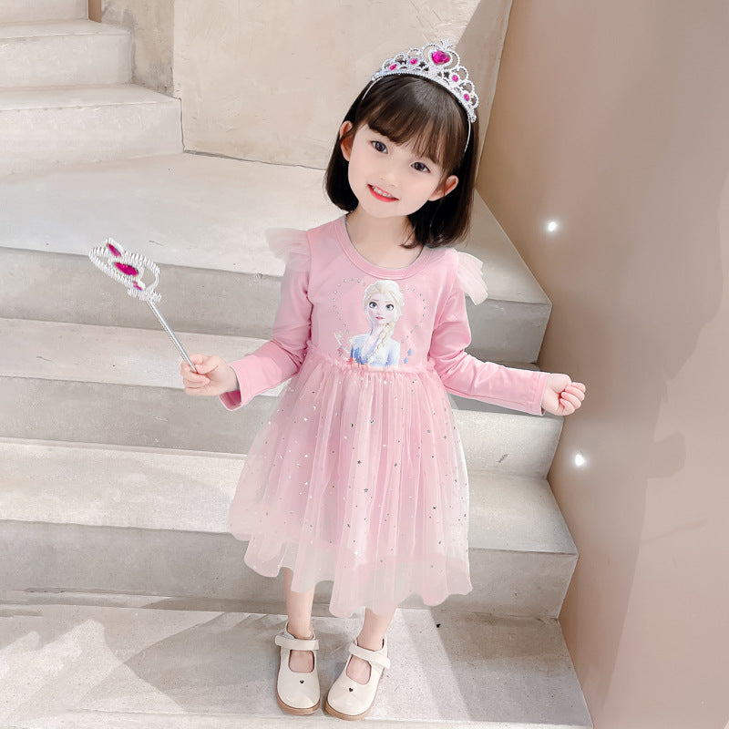Children's Princess Autumn Short-sleeved Western Style Frozen Children's Dress