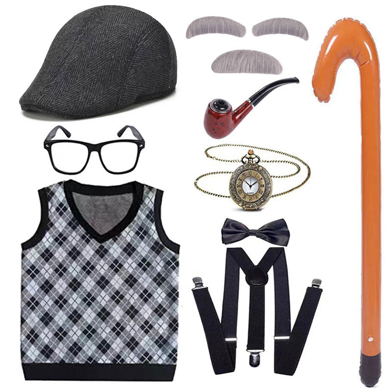 Children's Grandpa Vest Clothing School Day Old Beard Cos Wig