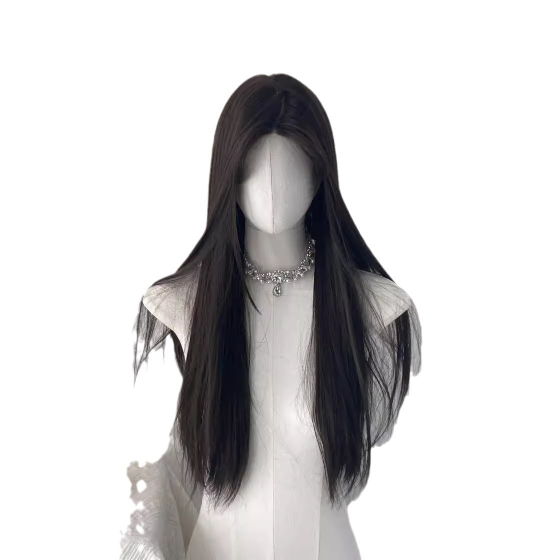 Women's Lace Mid-length Black Cool Temperament Artificial Hair Long Straight Wig