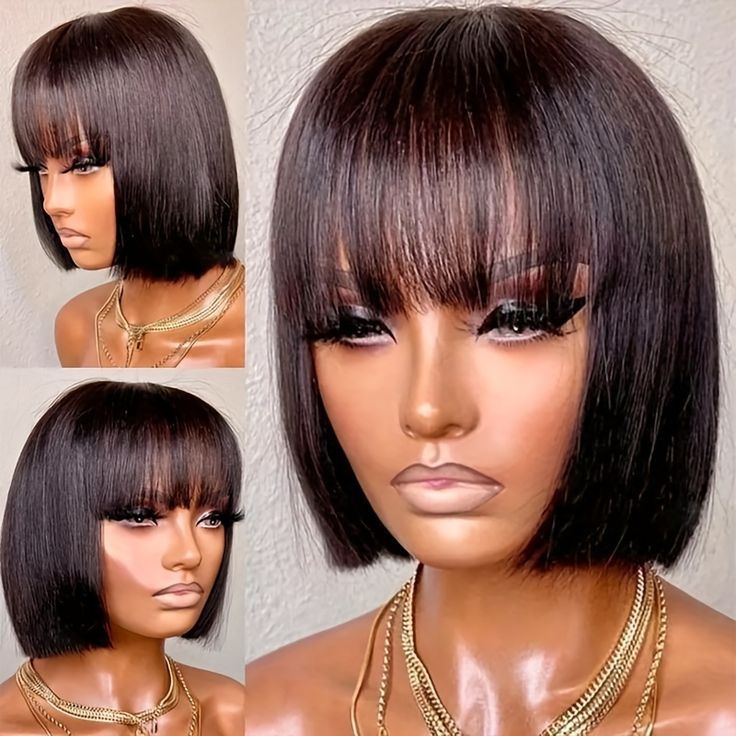 Machine Made Bob Human Wigs With Wig Short Straight Hair