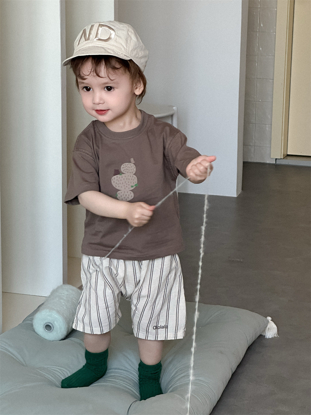 Children's Short-sleeved T-shirt Thin Clothing Korean Style Striped Children's Suit