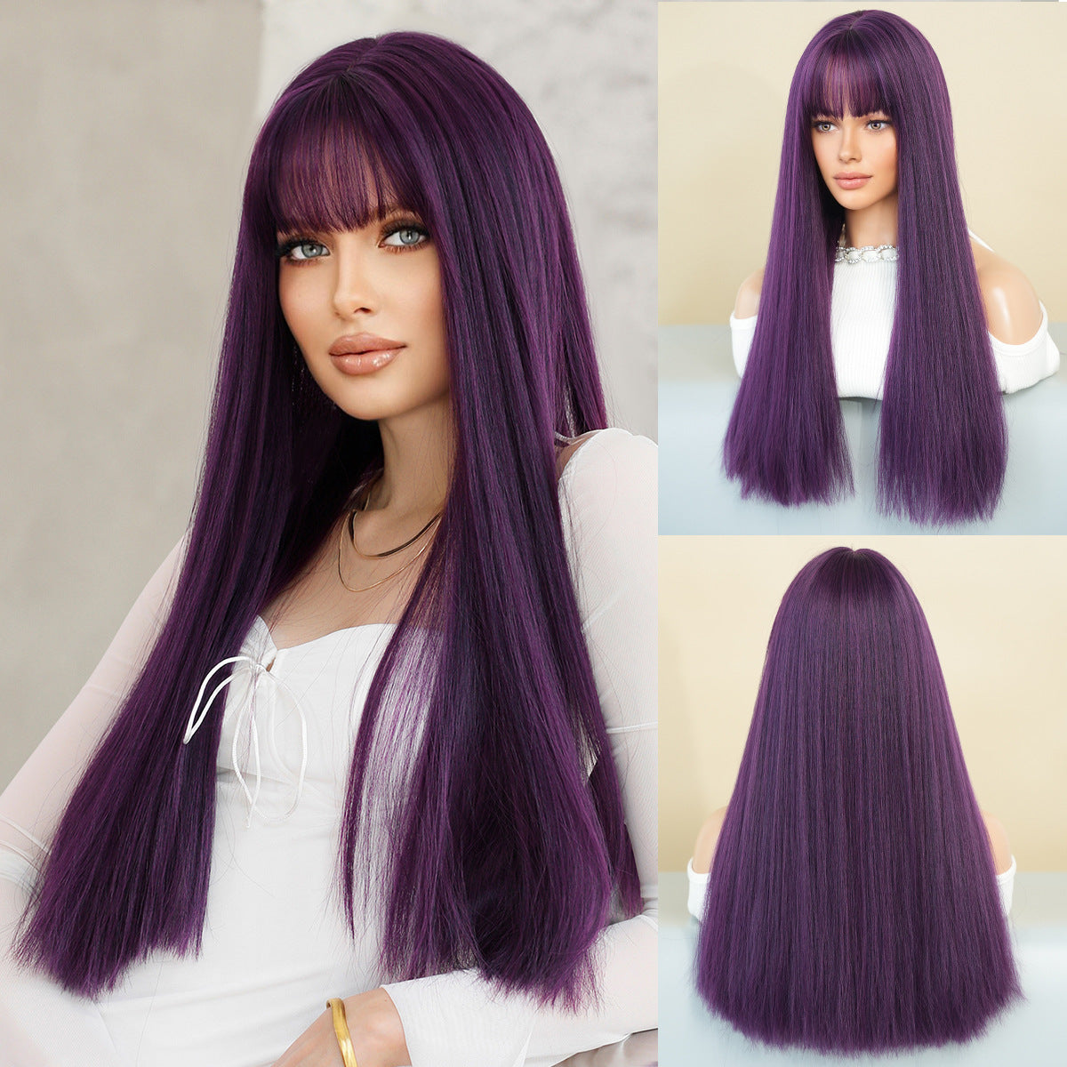 Hair Female Simulation Full Top Bangs High Long Straight Wig