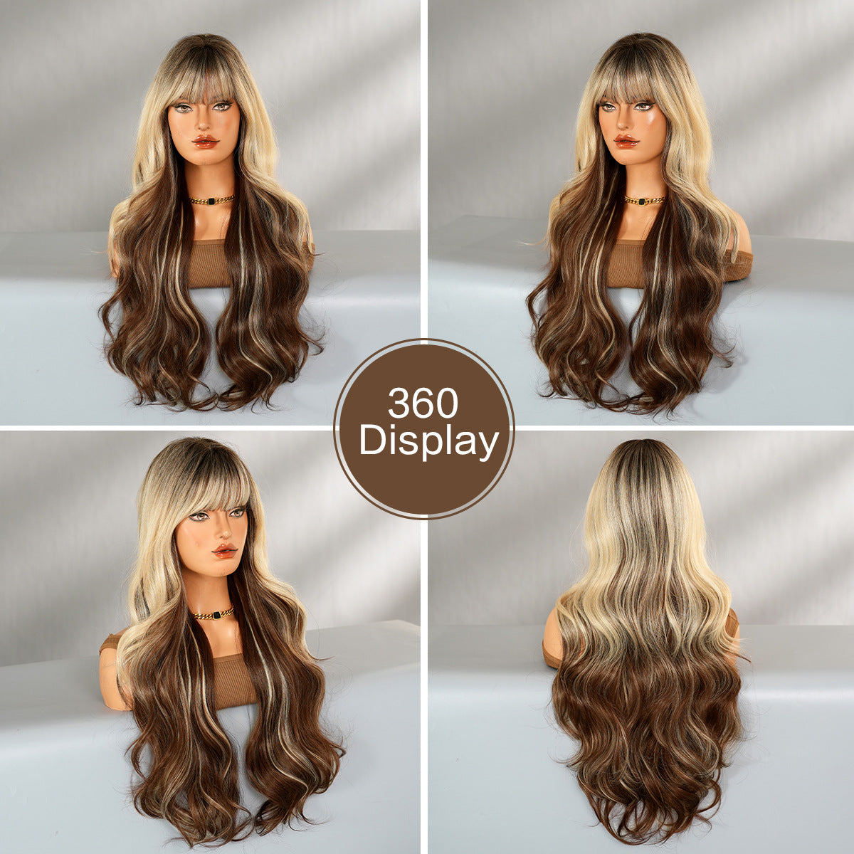 Gradient Color Wave Super Curly Hair Straight Bangs Fluffy Chemical Wig Long Curls