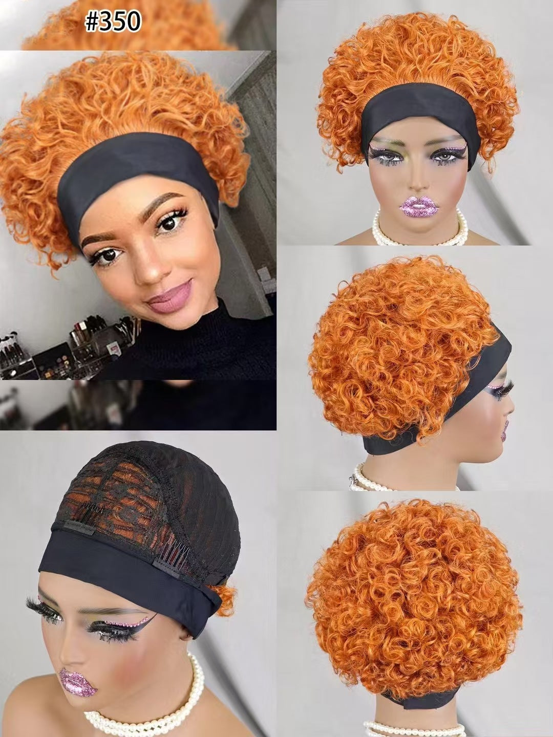Classy Cool Human Headband Short Curl Real Hair Wig