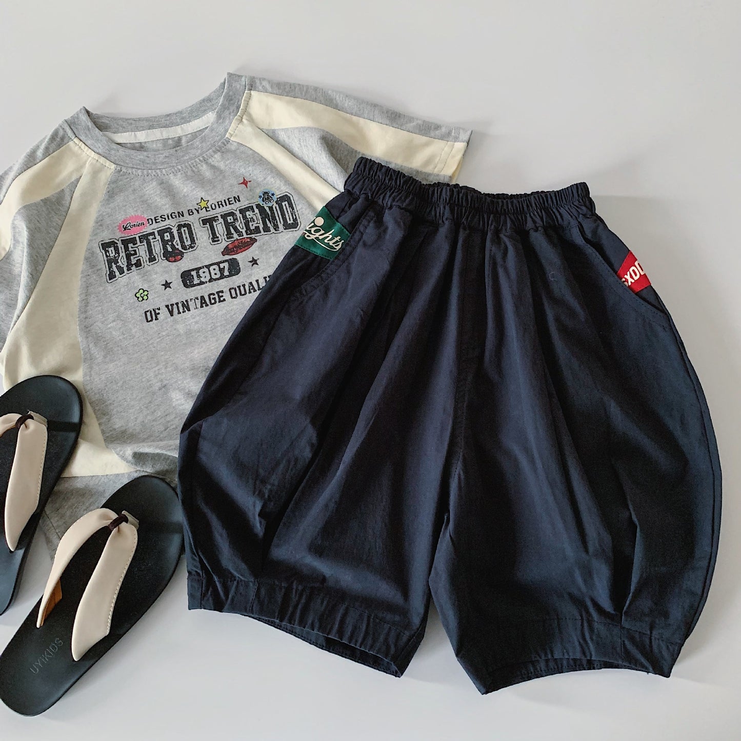 Children's Summer Korean Style Solid Color Patch Fifth Children's Pants