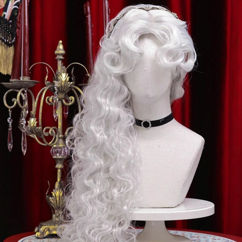 Female Gypsy Rose White Fluffy Small Vintage Curly Style Wig Long Curls