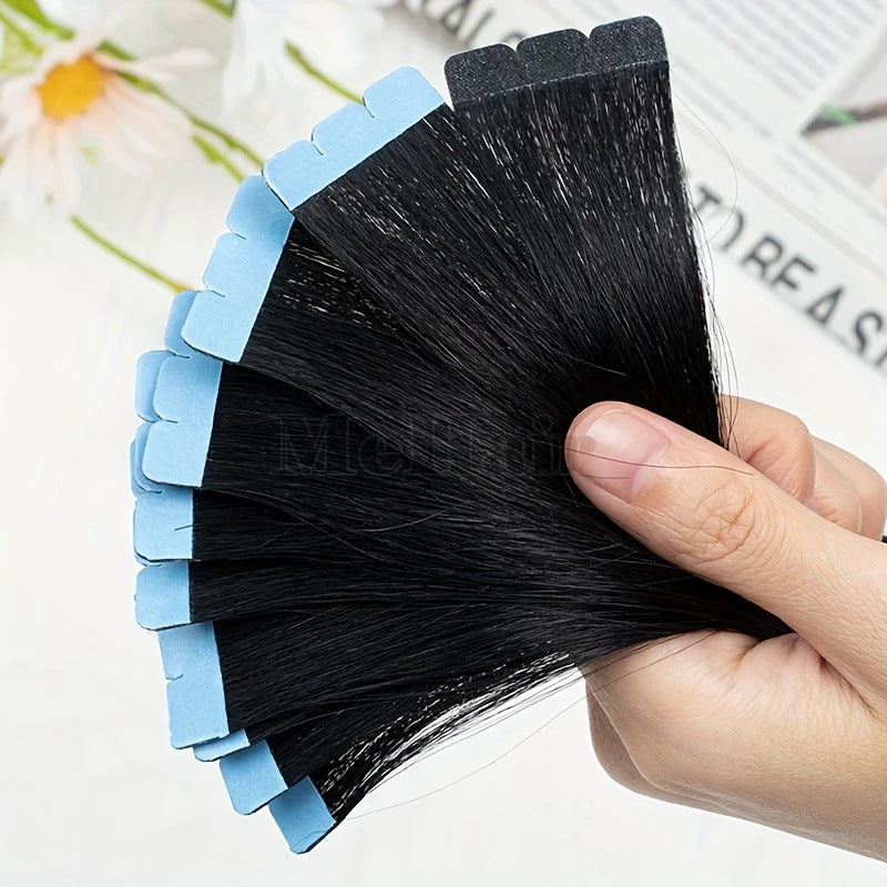Comfortable Real Hair Seamless Extension Film Long Straight Wig
