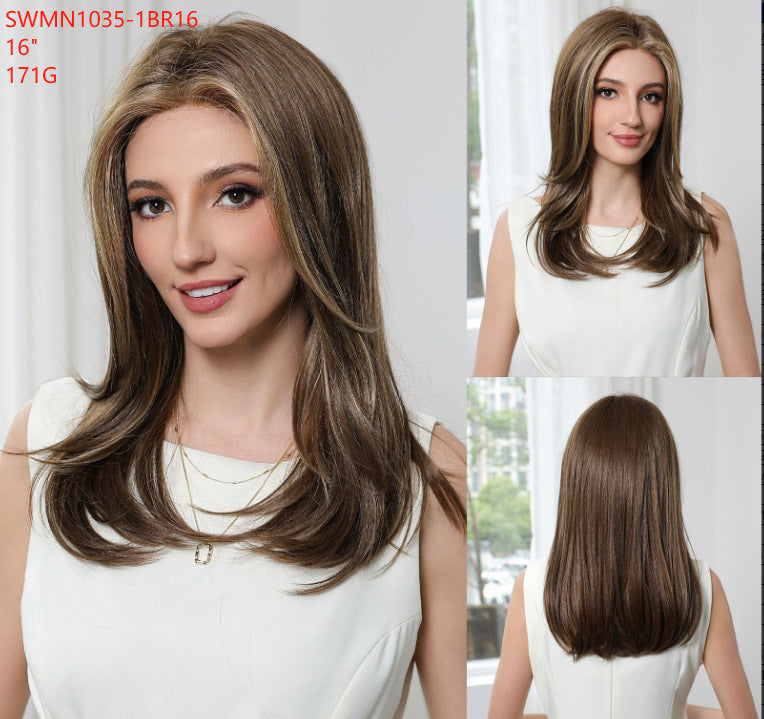 Silk Split Free Curly Hair Female Golden Long Straight Wig