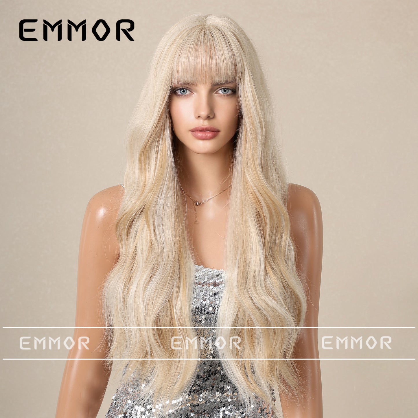 White Gold Color Barbie Wind Big Wave Curly Hair Fluffy Wig Long Curls
