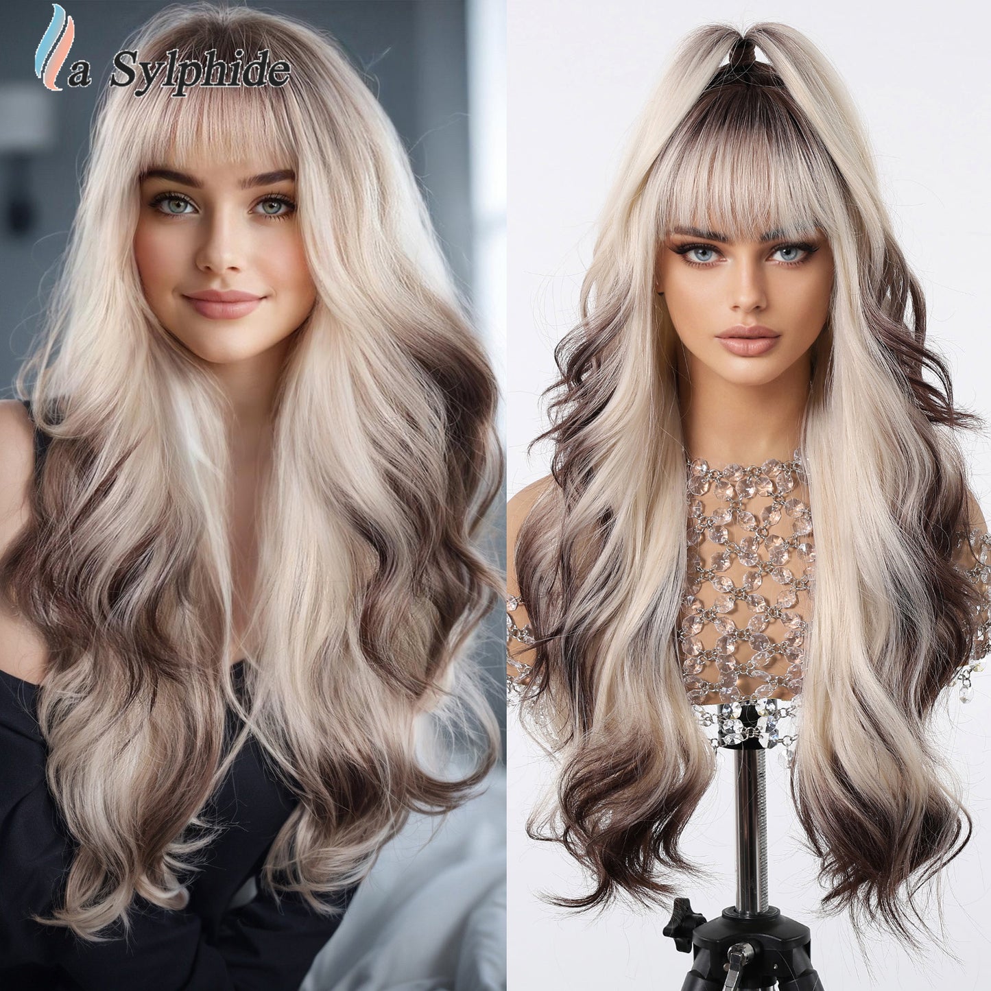 Gradient Black Brown Temperament Mechanism Music Festival Wig Long Curls