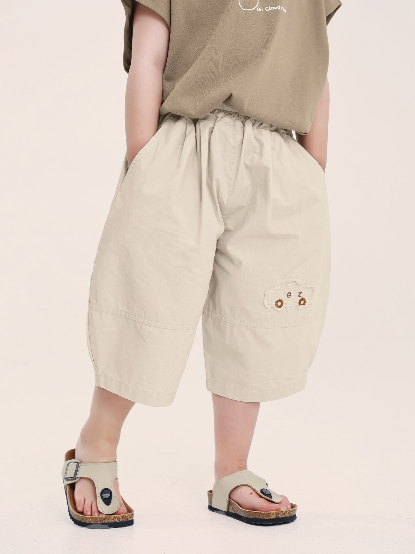 Children's Boy Summer Cotton Cropped Embroidered Middle Children's Pants