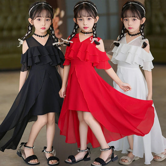 Children's Chiffon Mid-length Western Style Floral Skirt Children's Dress