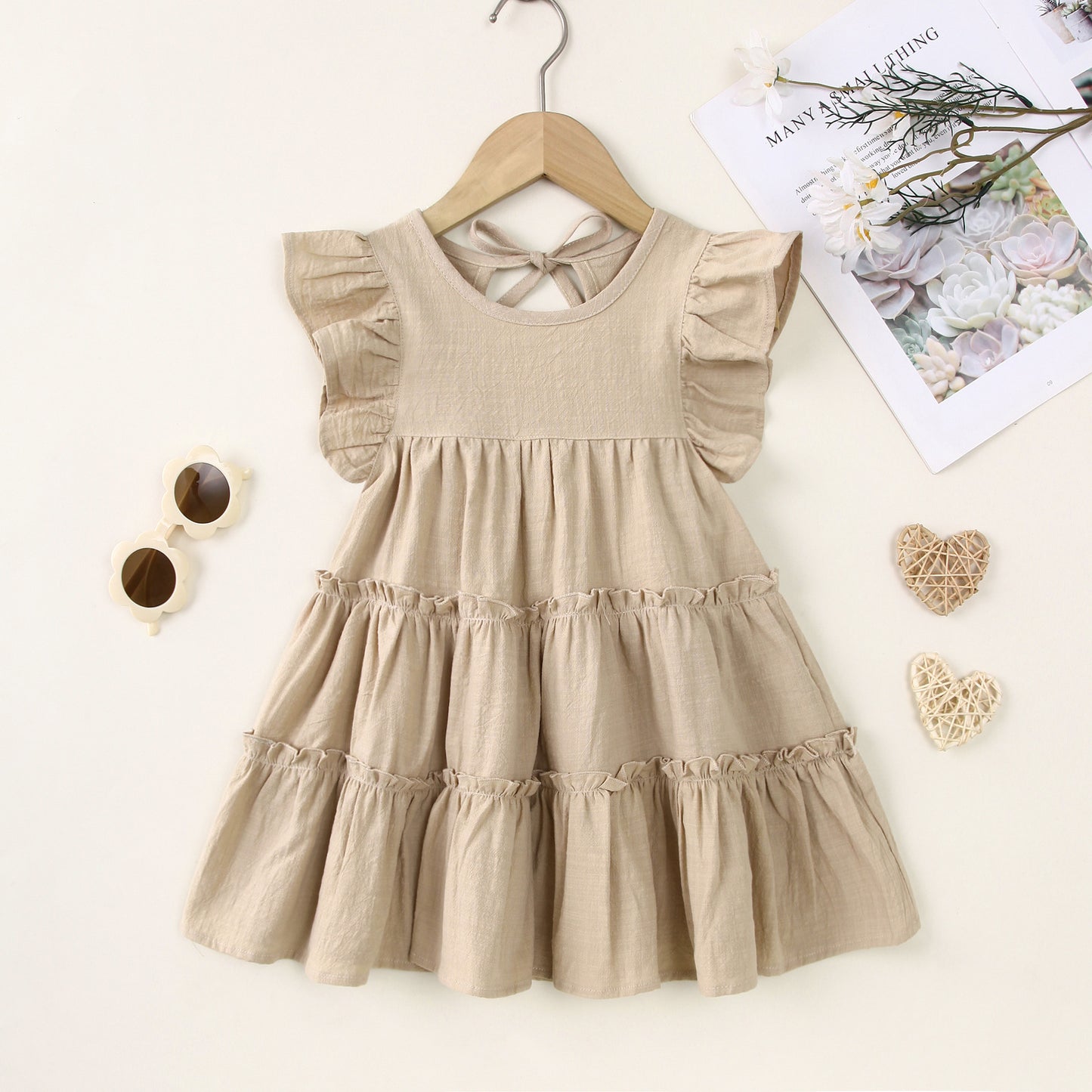Children's Little High-grade Summer Class Solid Color Flounced Children's Dress