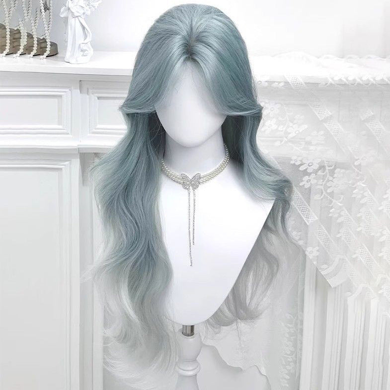 Forehead Lace Natural Fluffy Big Wave Gradient Highlight Medium Bangs Wig Long Curls