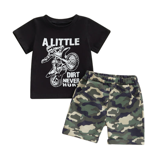 Boy Printed Short Sleeve Camouflage Shorts Children's Suit