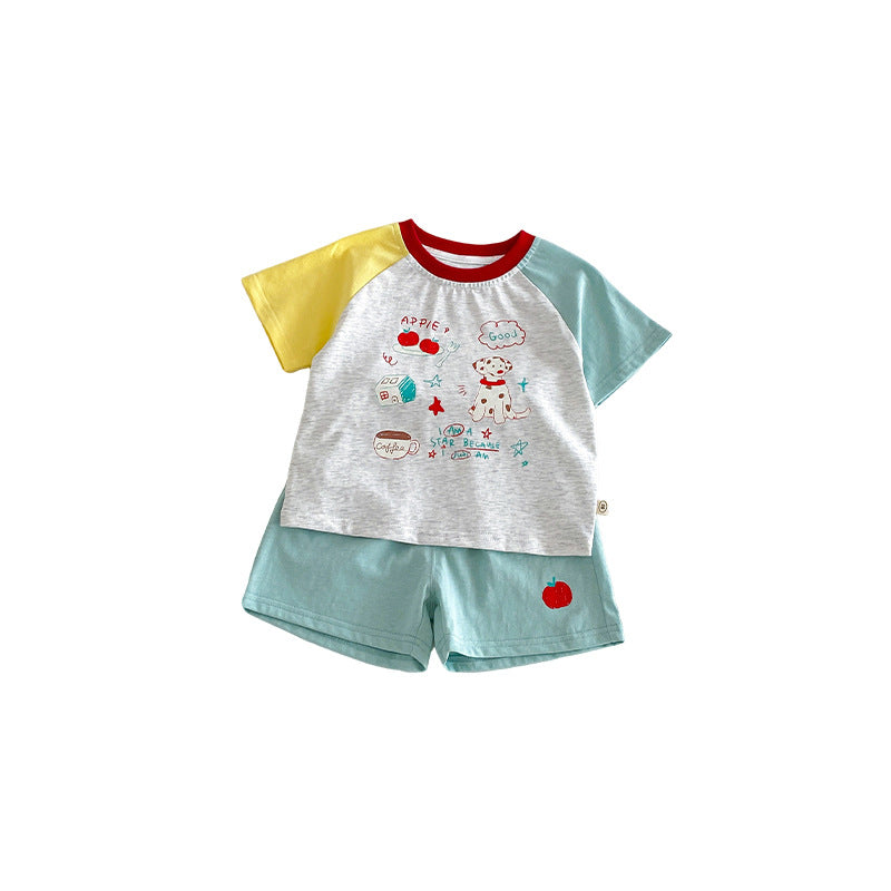Boys Fashion Print T-shirt Korean Style Shorts Children's Suit