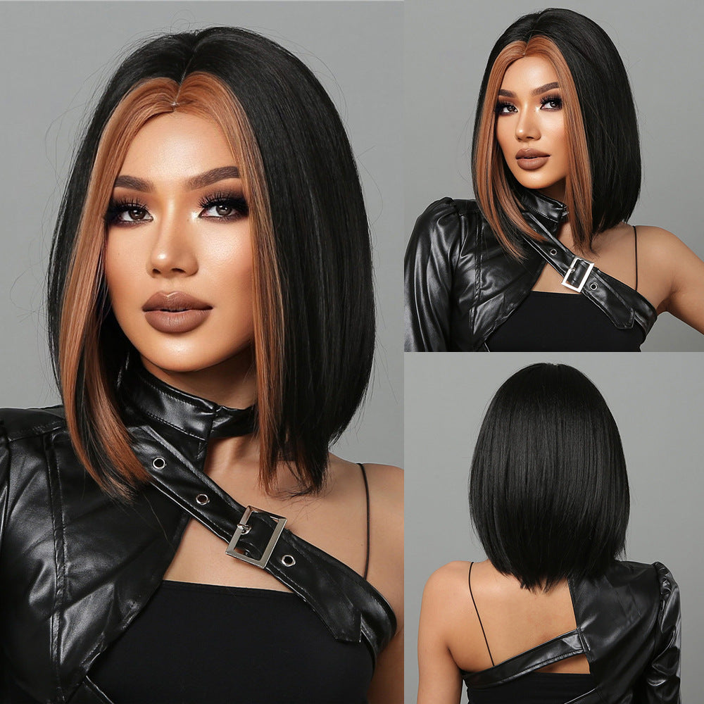 Female Gradient Color Collarbone Length Haircut Simulation Medium Wig Short Curly Hair