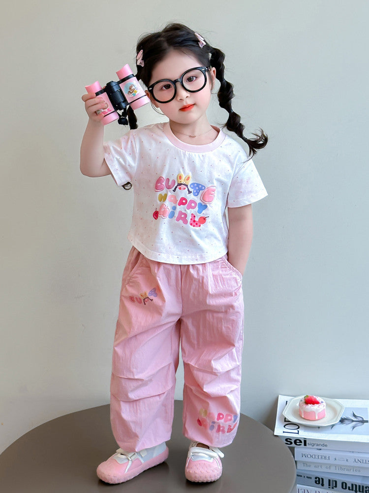 Children's Style Fashionable Short-sleeved Sports Two-piece Trendy Children's Suit