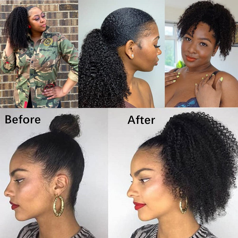 Fiber Hair Extension African Black Fluffy Curly Wig Ponytail