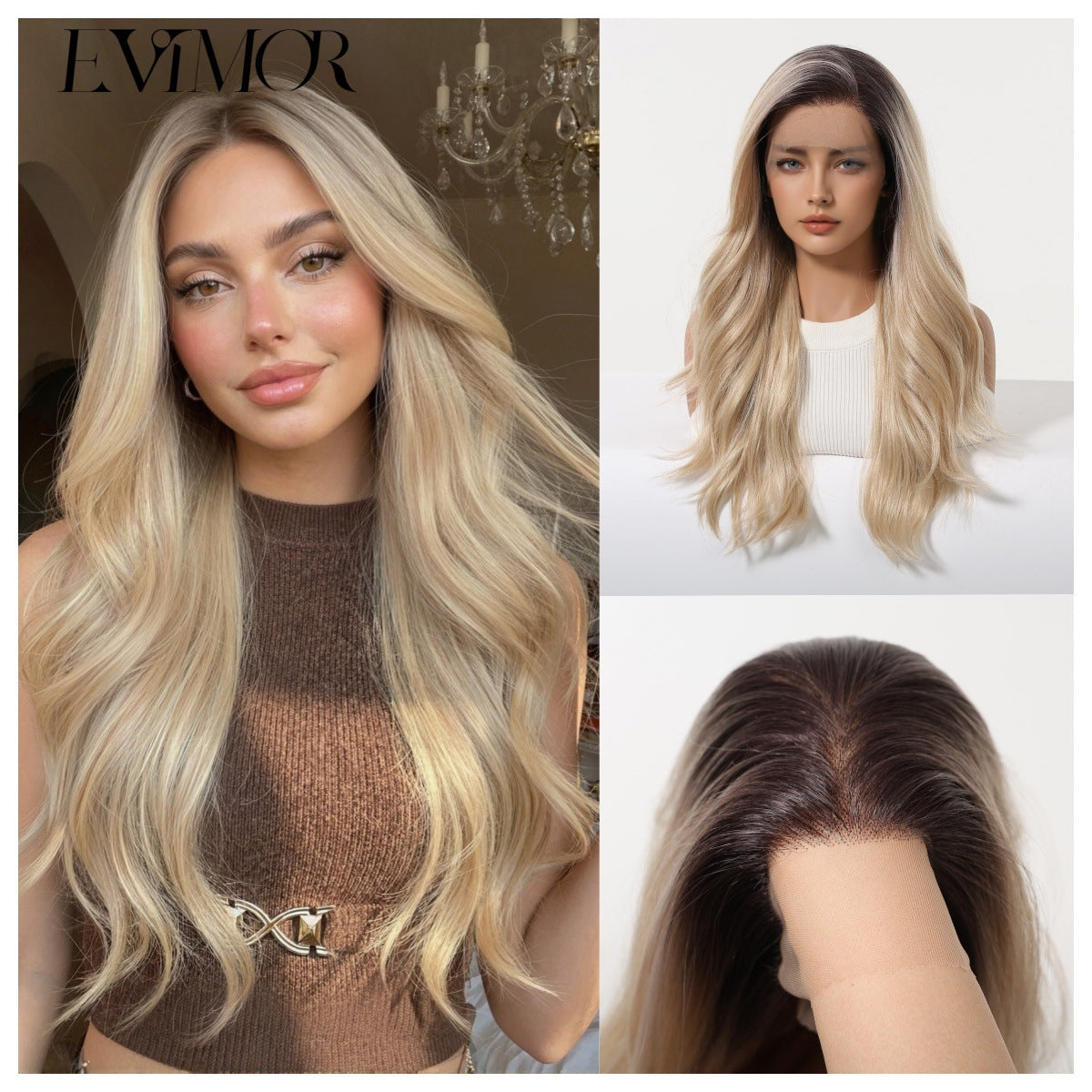 Area Lace Female Light Brown Dyed Curly Hair Wig Long Curls