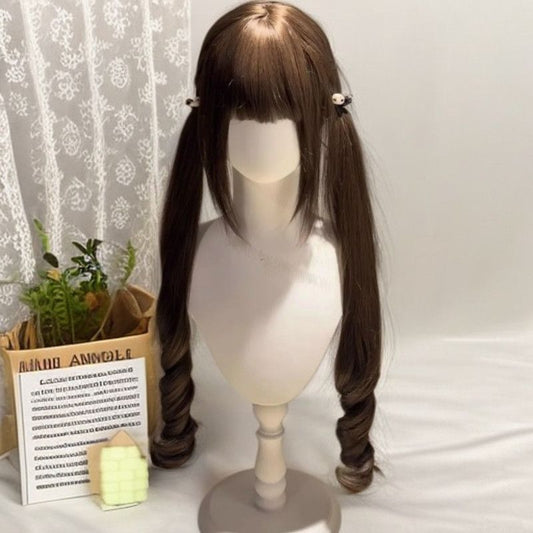 Double Ponytail Tie Out Curly Hair With Sideburns Wig Long Curls