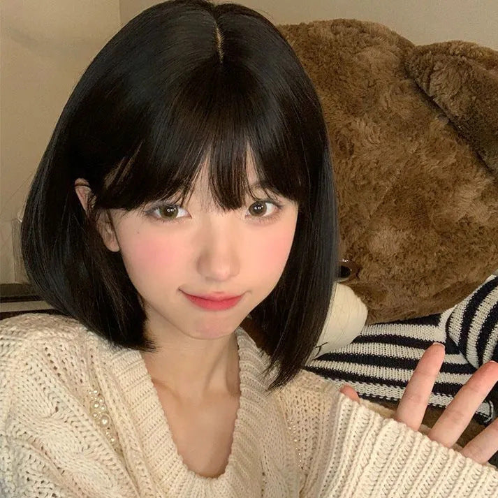 Women's Linen Summer Daily Wave Head High Skull Wig Short Straight Hair