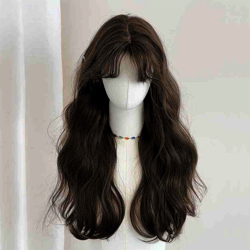 Air Straight Bangs Big Wave Gradient Curly Hair Natural Wig Long Curls