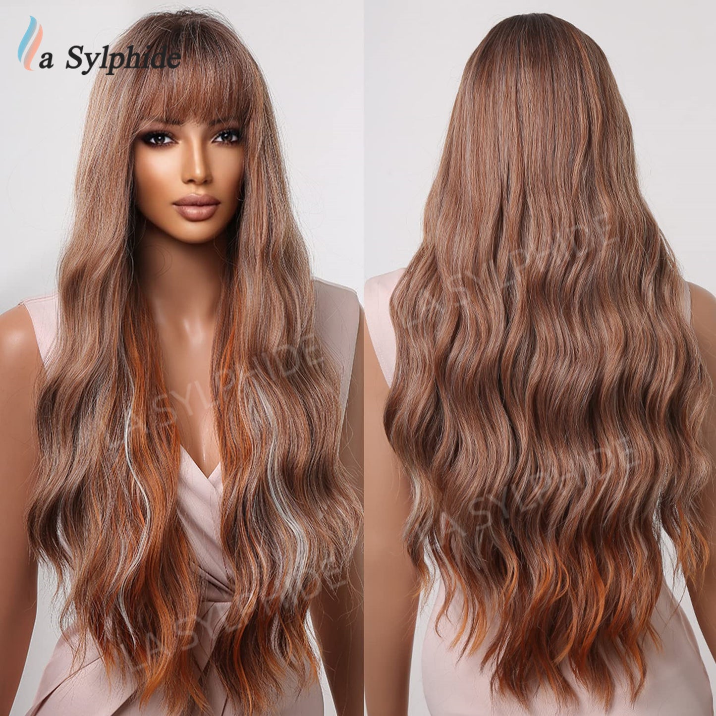 Female Dark Brown Dyed Light Bangs Curly Hair Mechanism Head Wig Long Curls