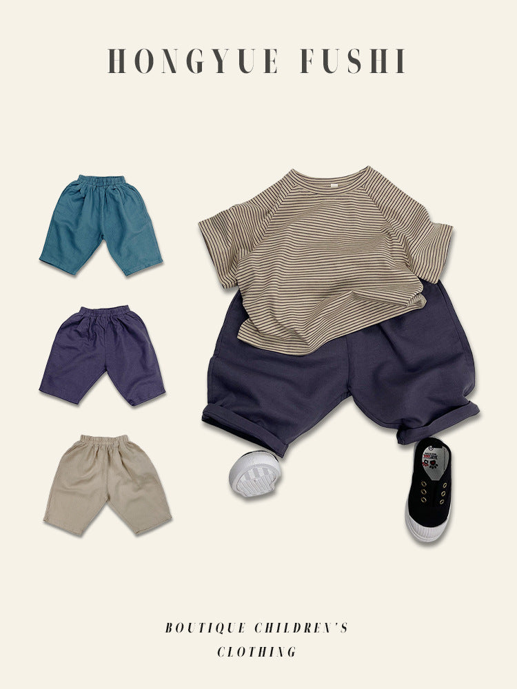 Children's Linen Middle Cropped Summer Korean Style Boys Baggy High Children's Pants