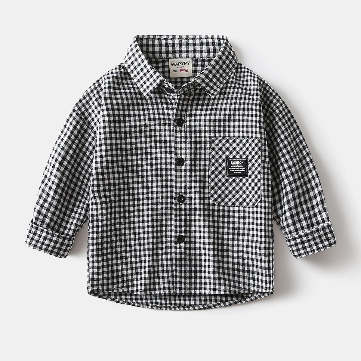 Children's Clothing Plaid Black White Labeling Korean Style Loose Design Children's Shirt