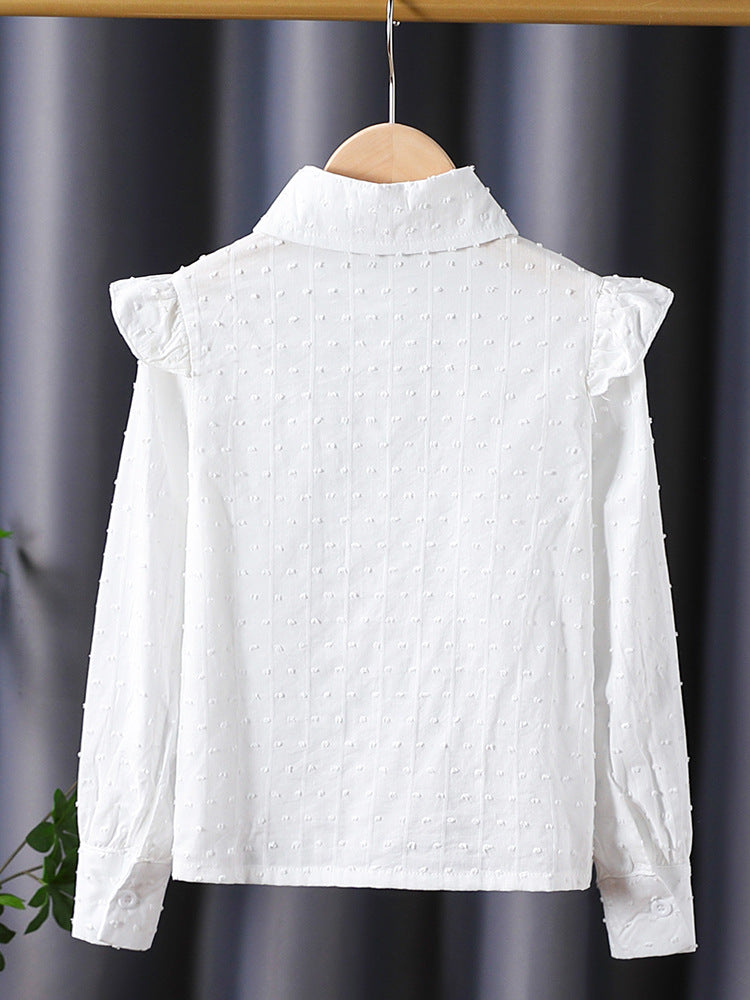 Long-sleeved Pure Cotton Cardigan White For Preppy Style Top Children's Shirt