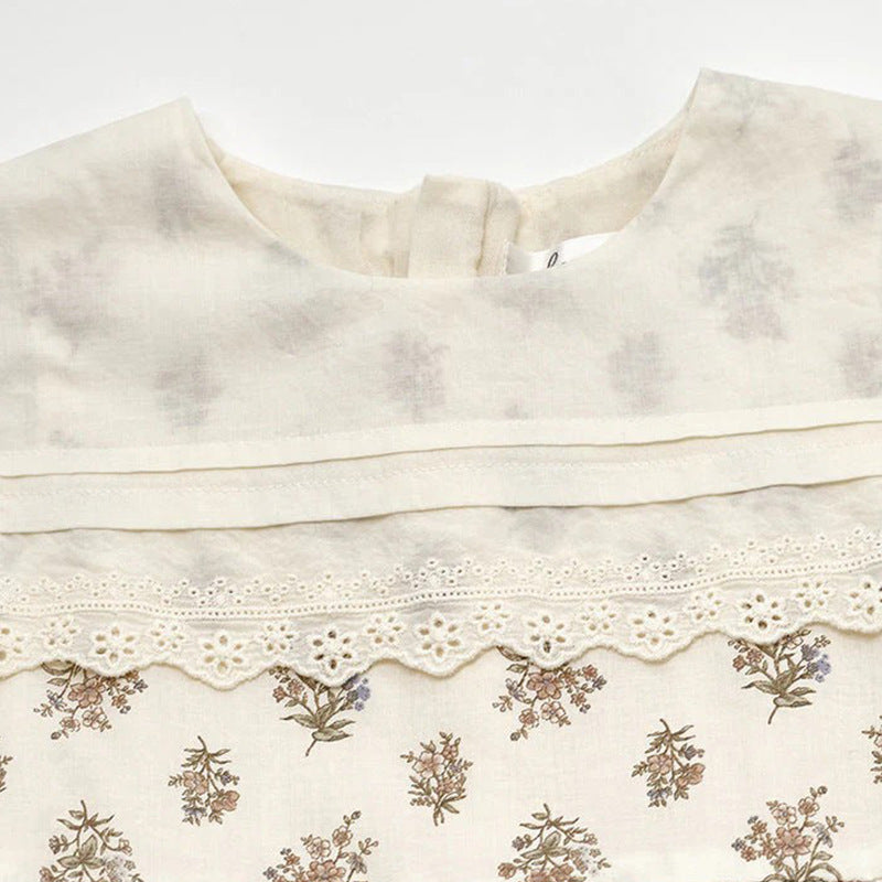 Lace Square-cut Collar Floral Sleeveless Vest Skirt Summer Children's Dress