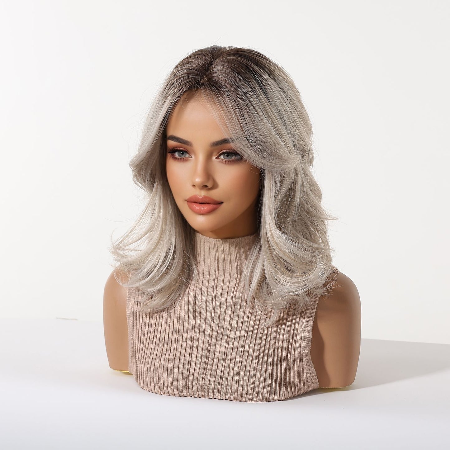 Sier Gray Gradient Mid-length Fiber Natural Fluffy Wig Long Curls