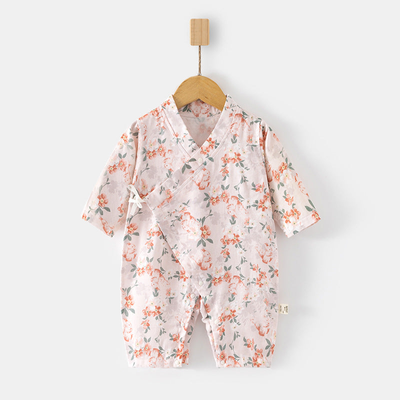 Children's Gauze Jumpsuit Long Sleeve Pure Cotton Rompers Air Conditioning Room Jumpsuit, Climbing Suit