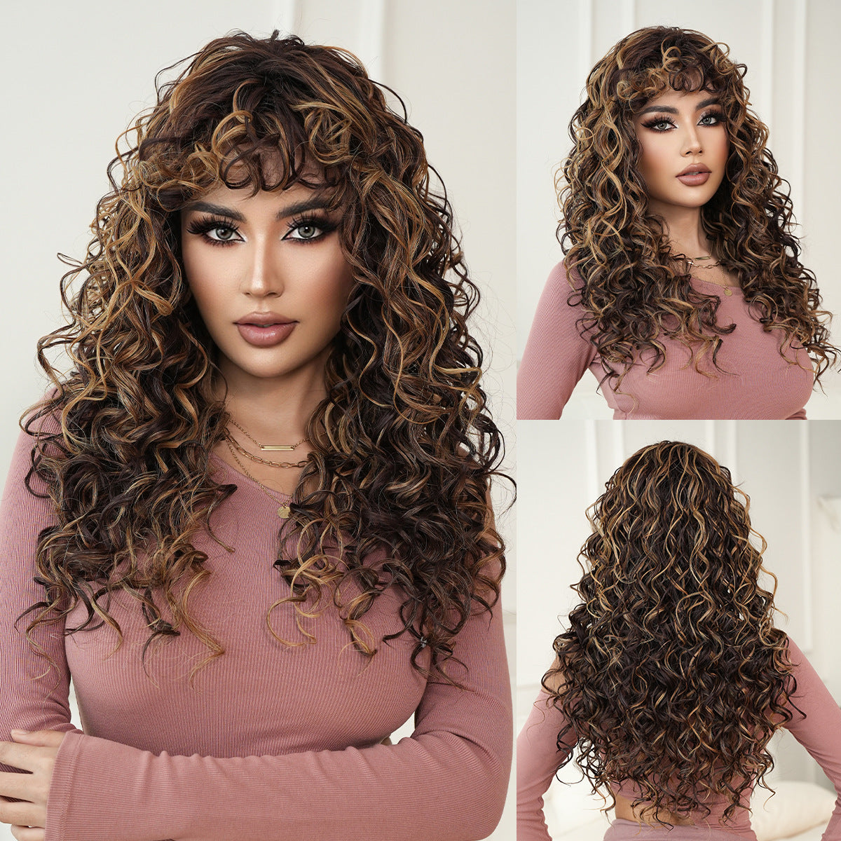 Curly Black Spring Roll Long Hair Straight Bangs Chemical Fiber Other Wig