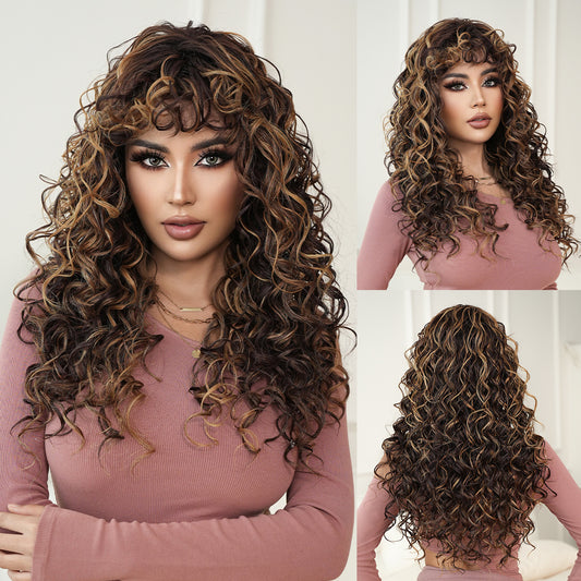 Curly Black Spring Roll Long Hair Straight Bangs Chemical Fiber Other Wig