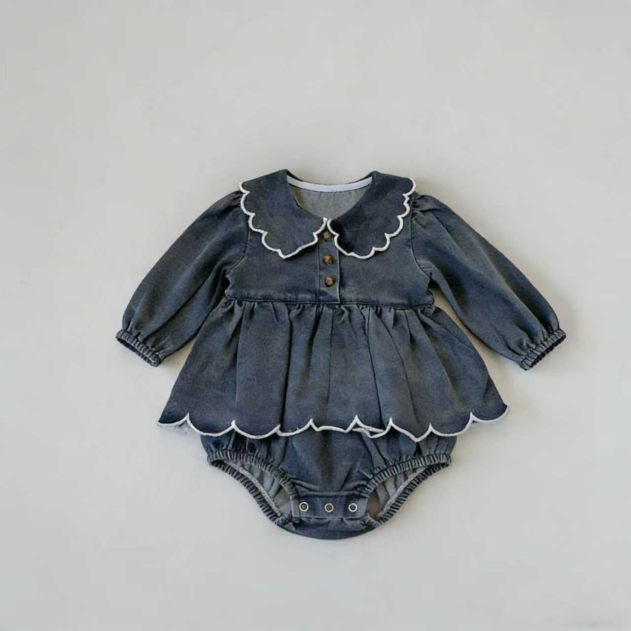 Infant Jumpsuit Wave Lace Denim Princess Dress Western Jumpsuit, Climbing Suit