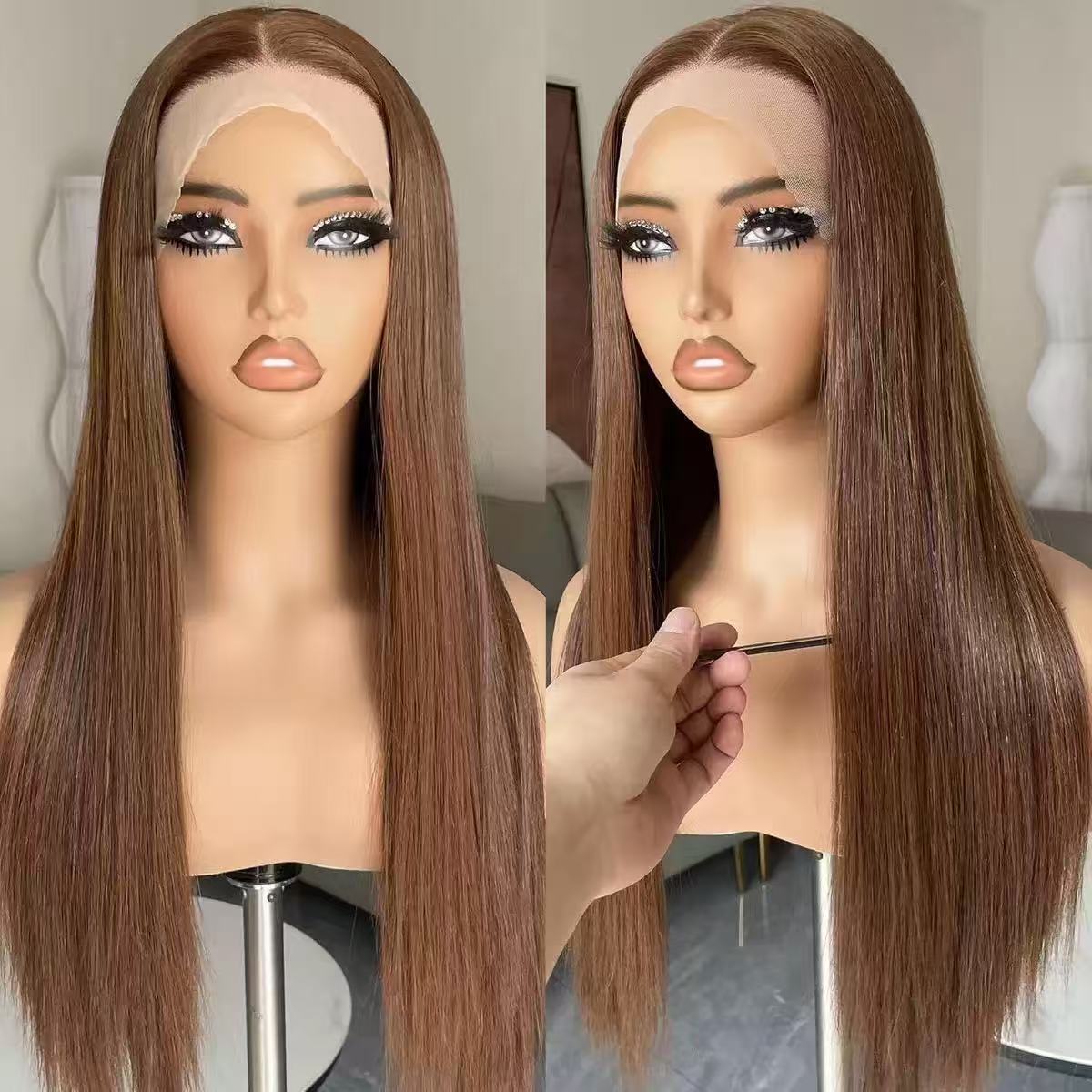 Women's Hair Mid-length Full Front Lace Chemical Fiber Head Long Straight Wig