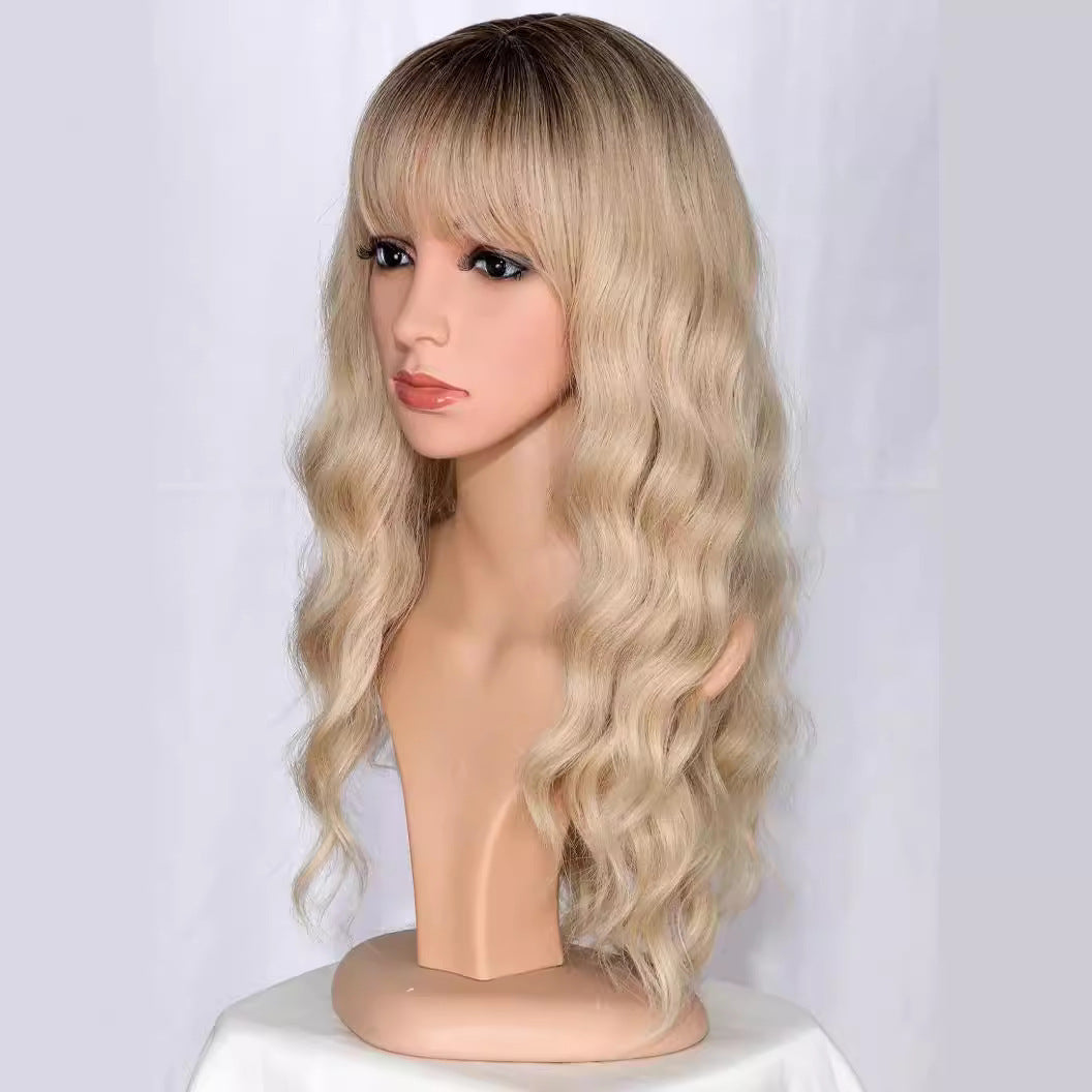 Female Curly Hair Fiber Mechanism Golden Wig Long Curls