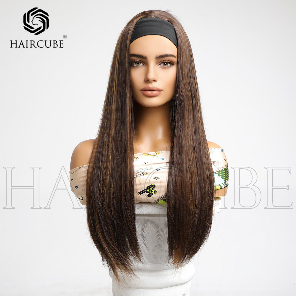 Stylish Beautiful Hair Band Mixed Brown Long Straight Wig