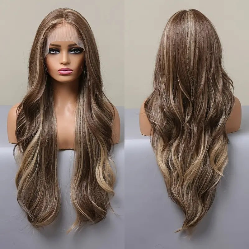 Women's Mid-length Curly Hair Big Wave Highlight Gradient Fashion Wig Long Curls