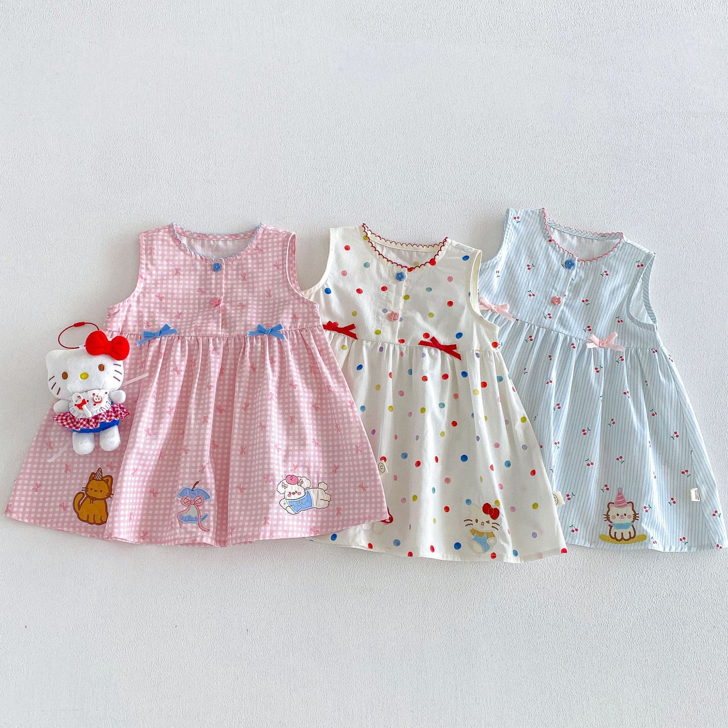 Children's Vest Summer Bow Dots Stripes Skirt Children's Dress