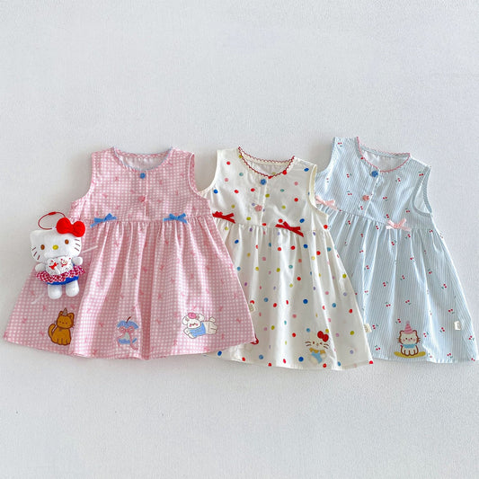 Children's Vest Summer Bow Dots Stripes Skirt Children's Dress